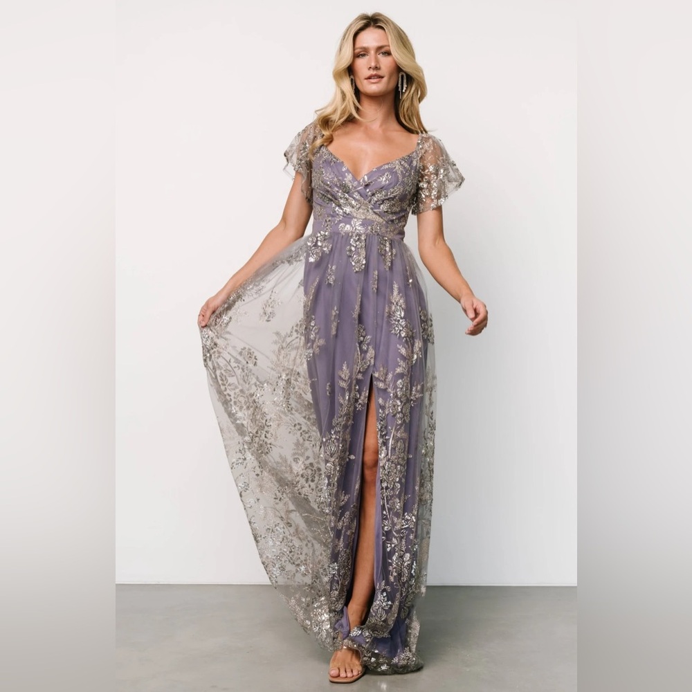 NWT Baltic Born Corinne Shimmer Gown, Blue & Rose Gold